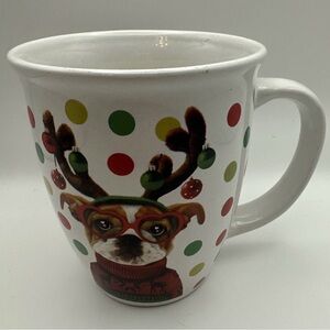 Flomo Dog Glasses Christmas Mug Coffee Cup Vintage Red Green Dog polka dot